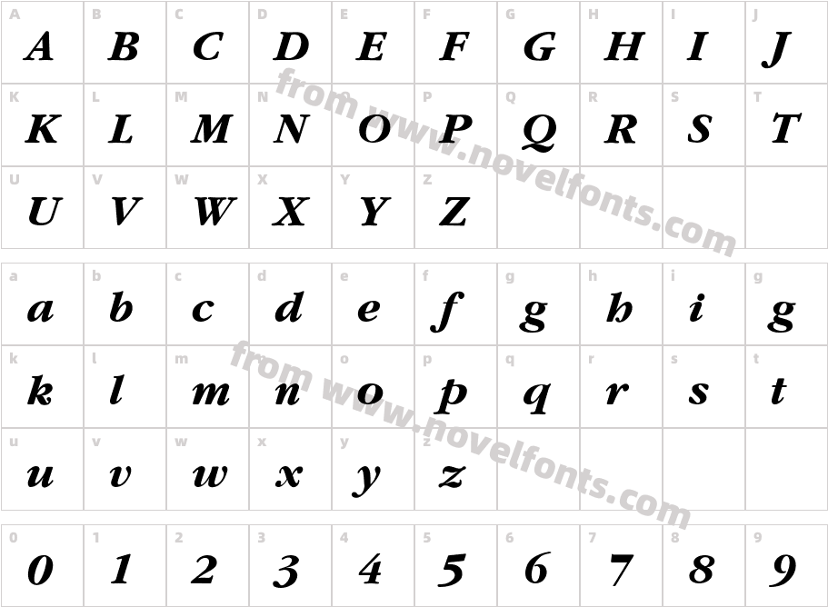 Yearlind Thin ItalicCharacter Map