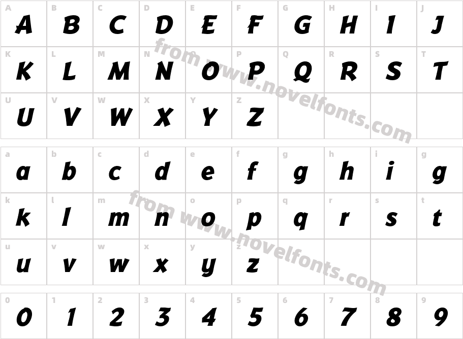 BadgerExtraBoldItalicCharacter Map