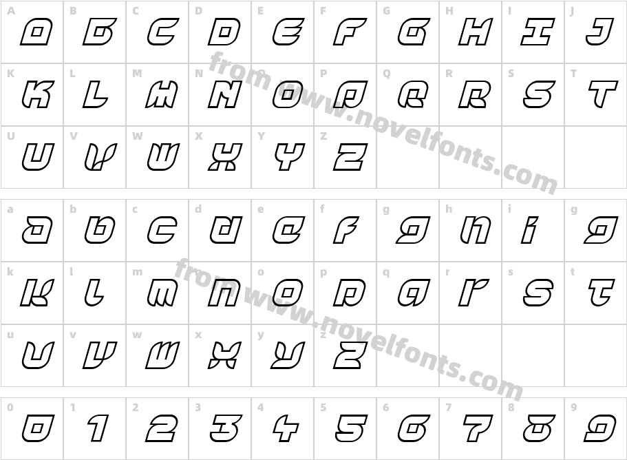 Yr72-OutlineItalicCharacter Map