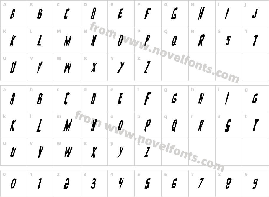 Zakenstein Condensed ItalicCharacter Map