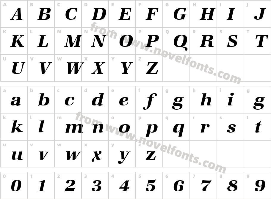 ZapfDemiItalicCharacter Map