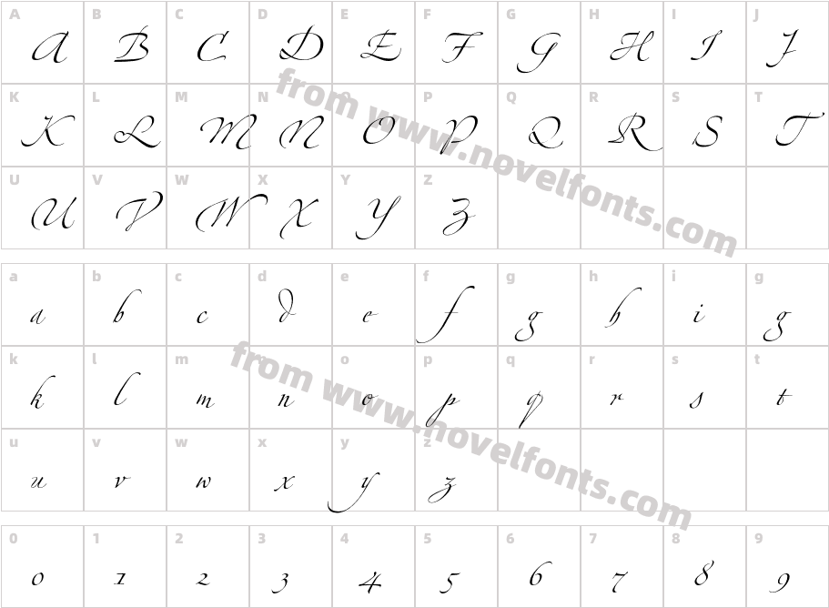 Zapfino ExtraLT FourCharacter Map