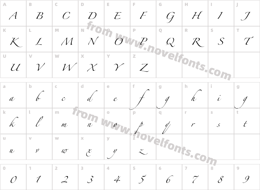 Zapfino ExtraLT OneCharacter Map