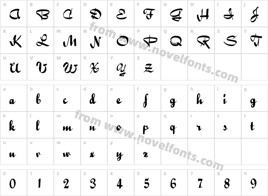 Bailey Script RegularCharacter Map