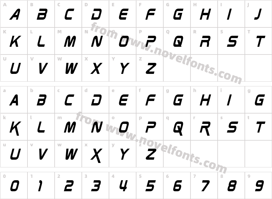 Zebulon Condensed ItalicCharacter Map