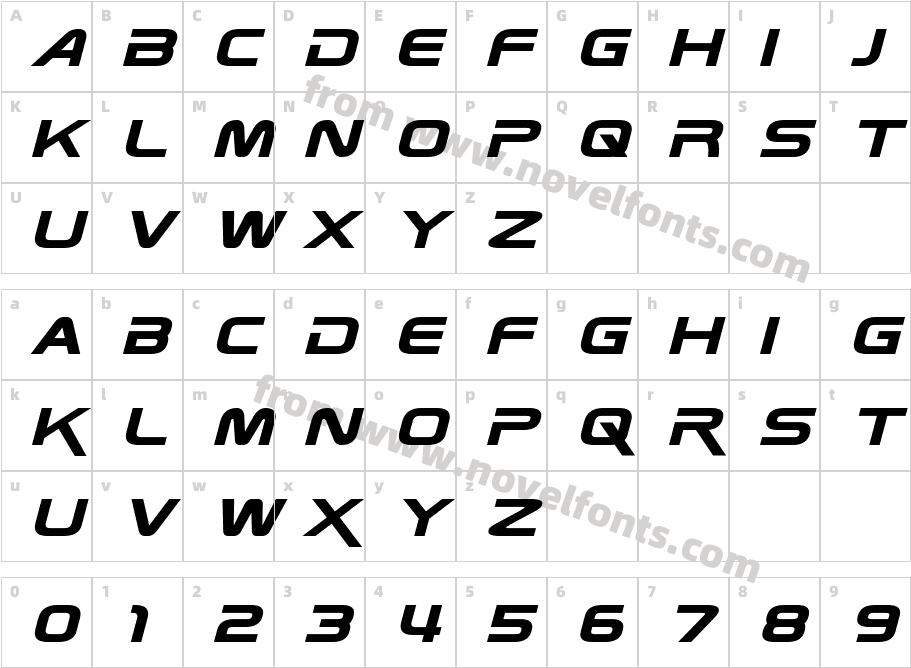 Zebulon ItalicCharacter Map