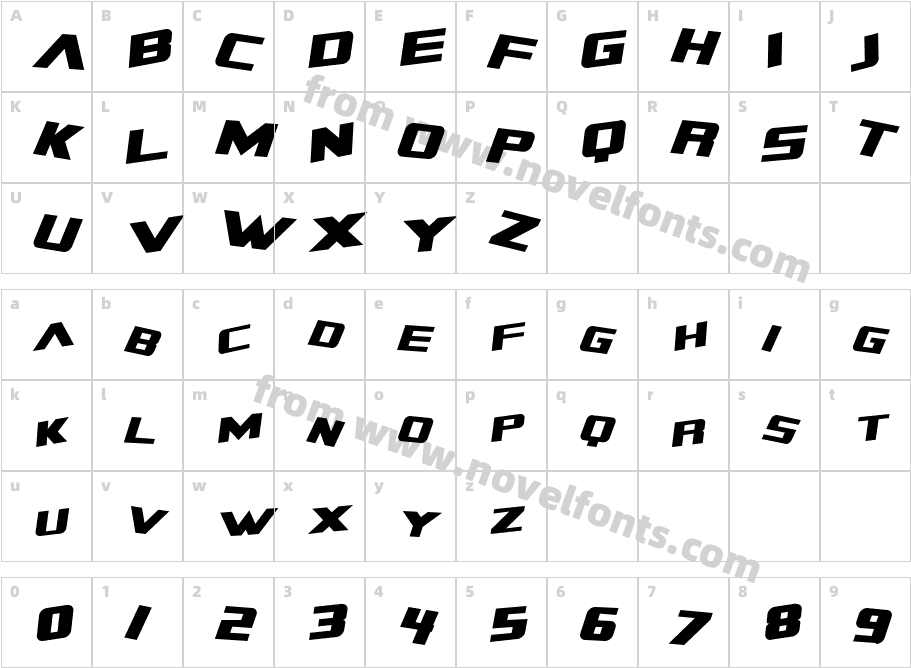 Zero Gravity Extended ItalicCharacter Map