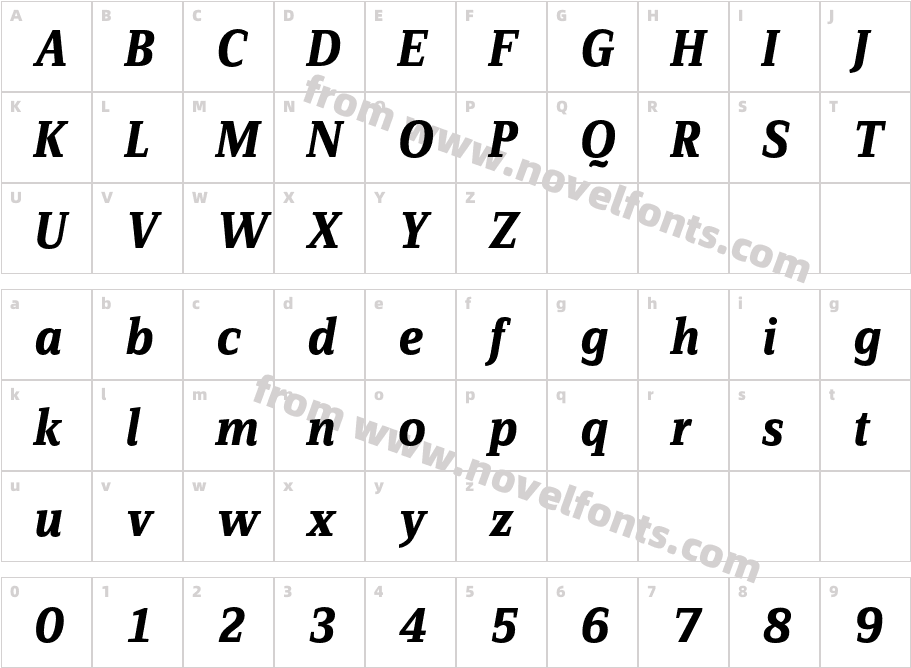 ZineSerifDis-BoldItalicTfCharacter Map