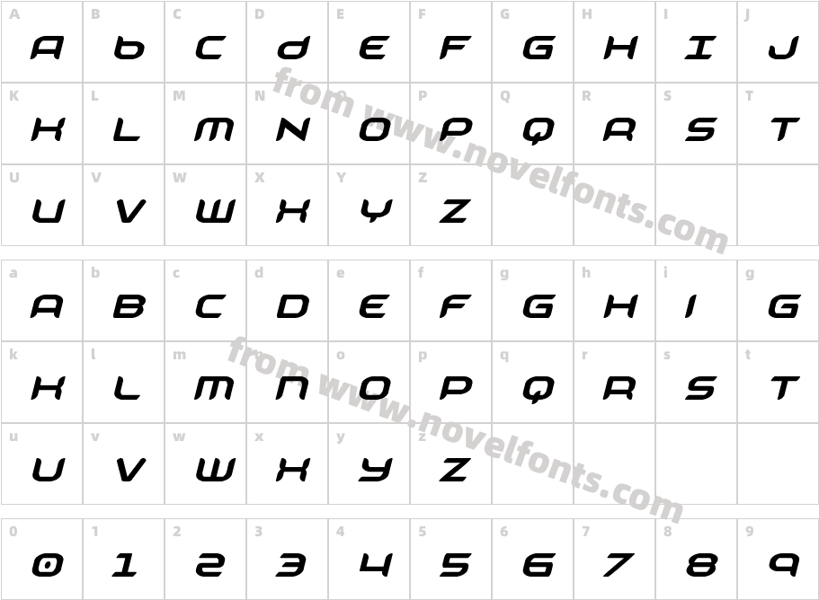 Zodiac Key Condensed ItalicCharacter Map