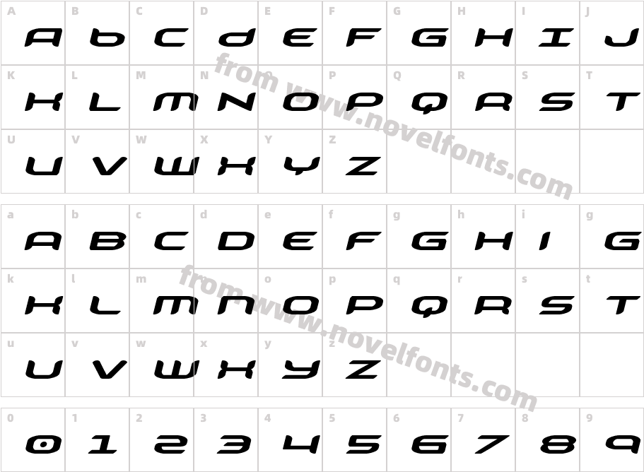 Zodiac Key Expanded ItalicCharacter Map