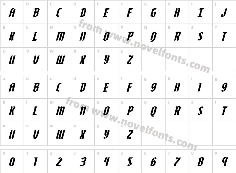 Zollern Expanded ItalicCharacter Map