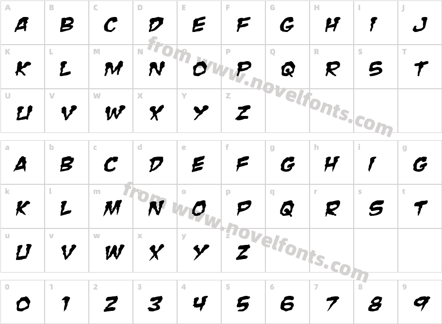 Zombie Guts Squished ItalicCharacter Map