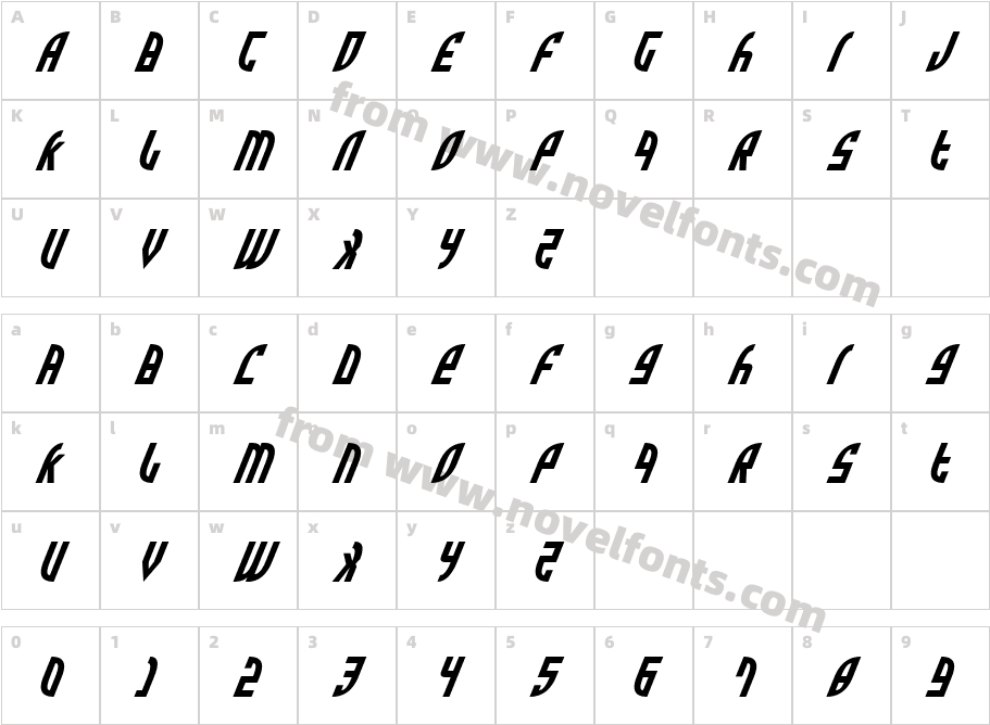 Zone Rider ItalicCharacter Map