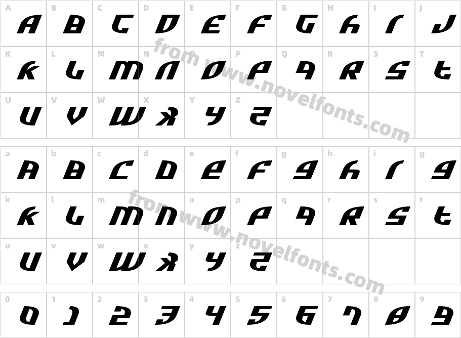 Zone Rider Ultra Exp ItalicCharacter Map