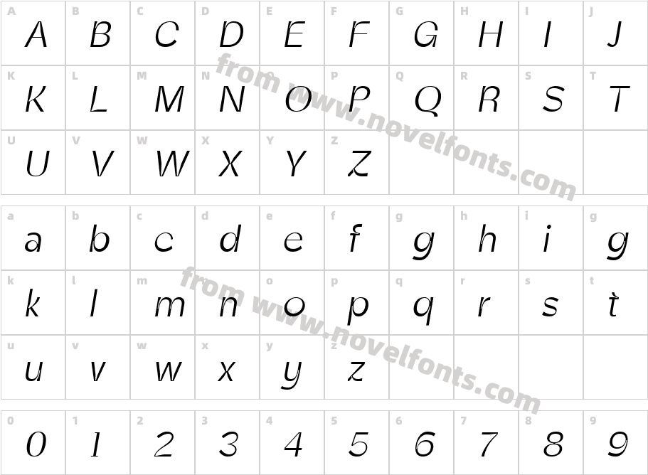 Zt Shago Light ItalicCharacter Map