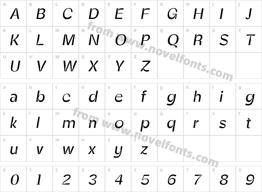 ZtShago-ItalicCharacter Map