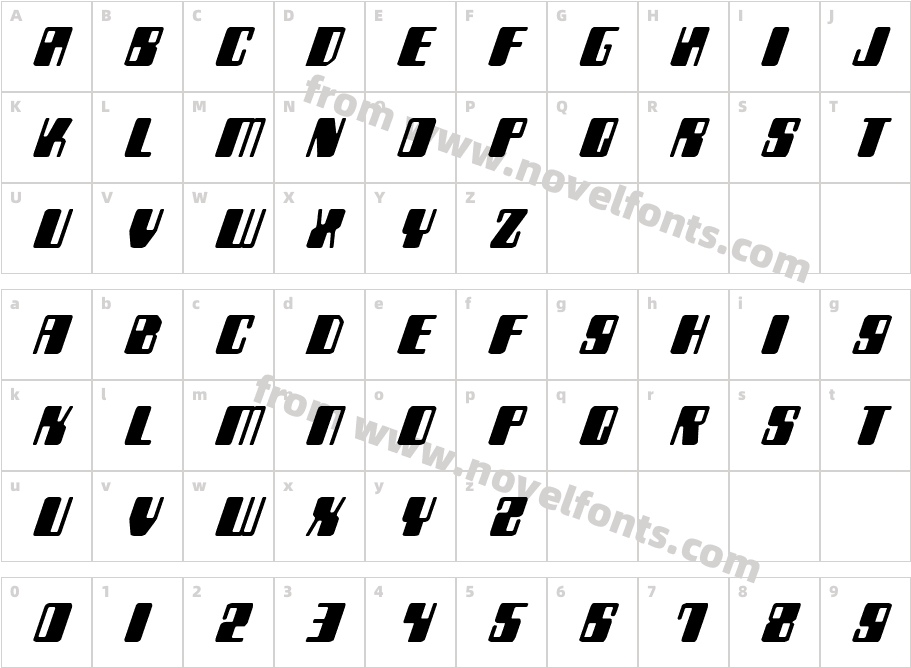 Zyborgs ItalicCharacter Map