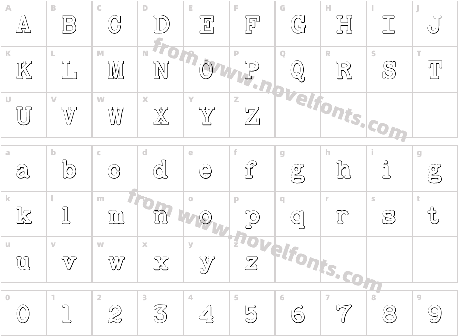 BaltimoreTypewriterBold BeveledCharacter Map