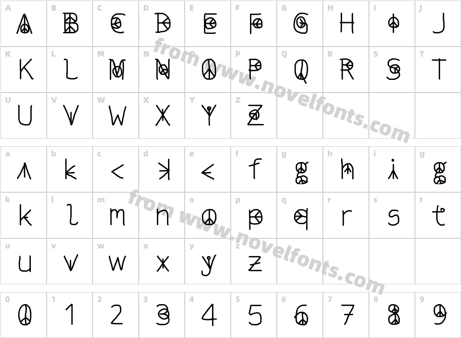 peace of love Regular FontyCharacter Map
