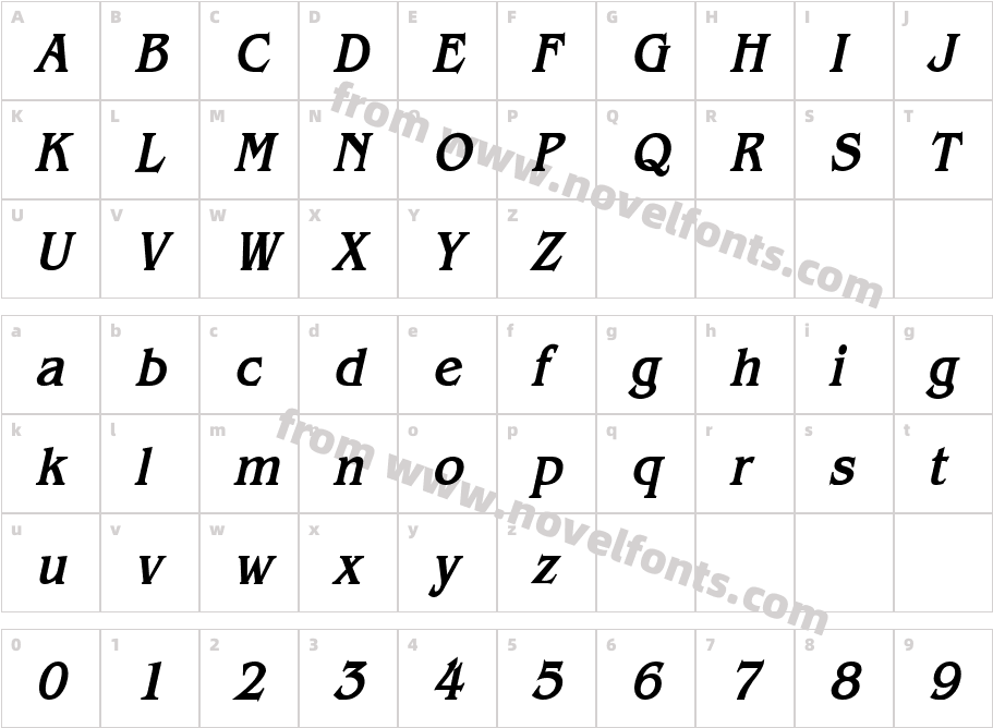 Bangle Condensed Bold ItalicCharacter Map