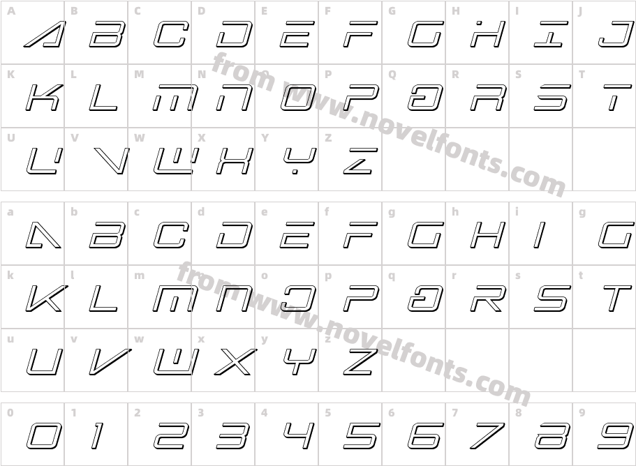 Banshee Pilot 3D ItalicCharacter Map