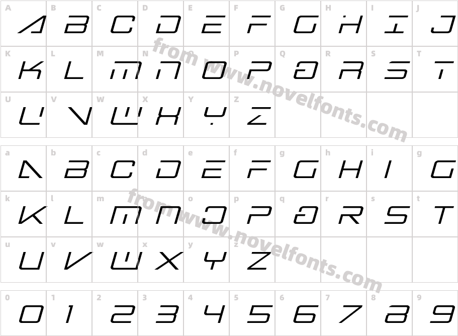 Banshee Pilot ItalicCharacter Map