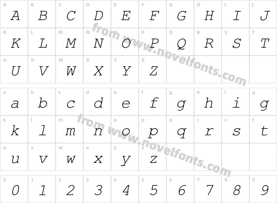 . Vn Courier New ItalicCharacter Map