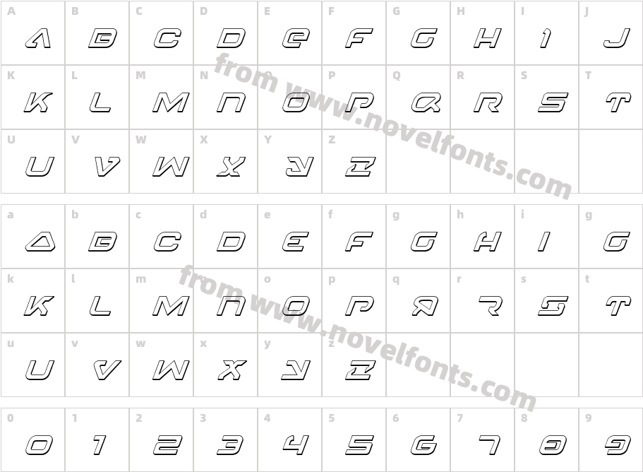 4114 Blaster 3D ItalicCharacter Map