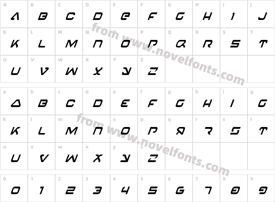 4114 Blaster Condensed ItalicCharacter Map