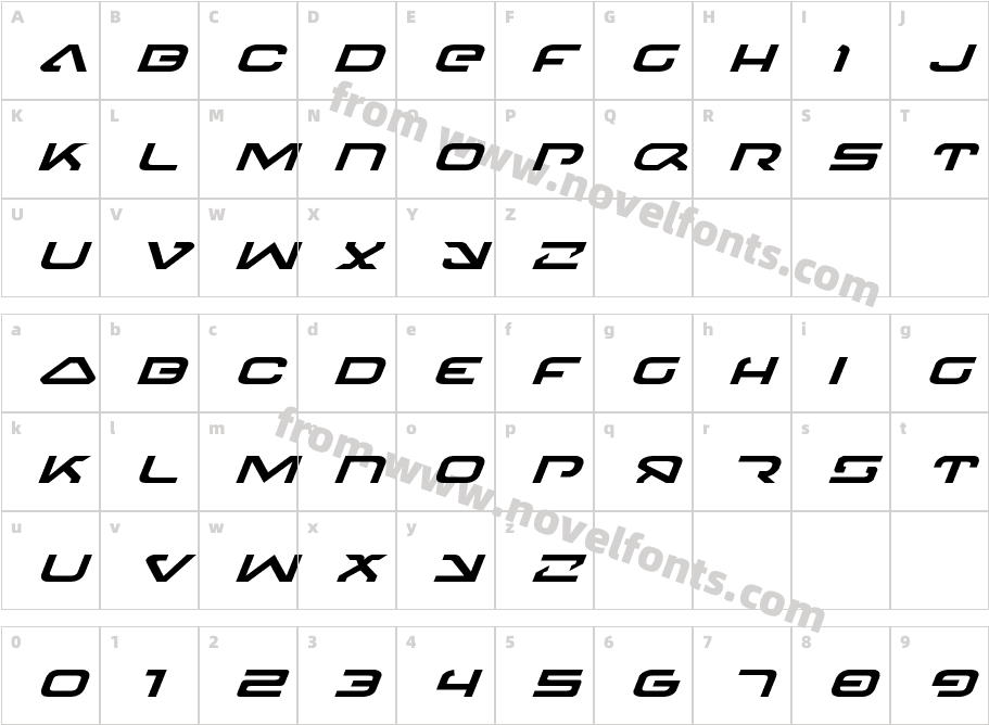 4114 Blaster Expanded ItalicCharacter Map