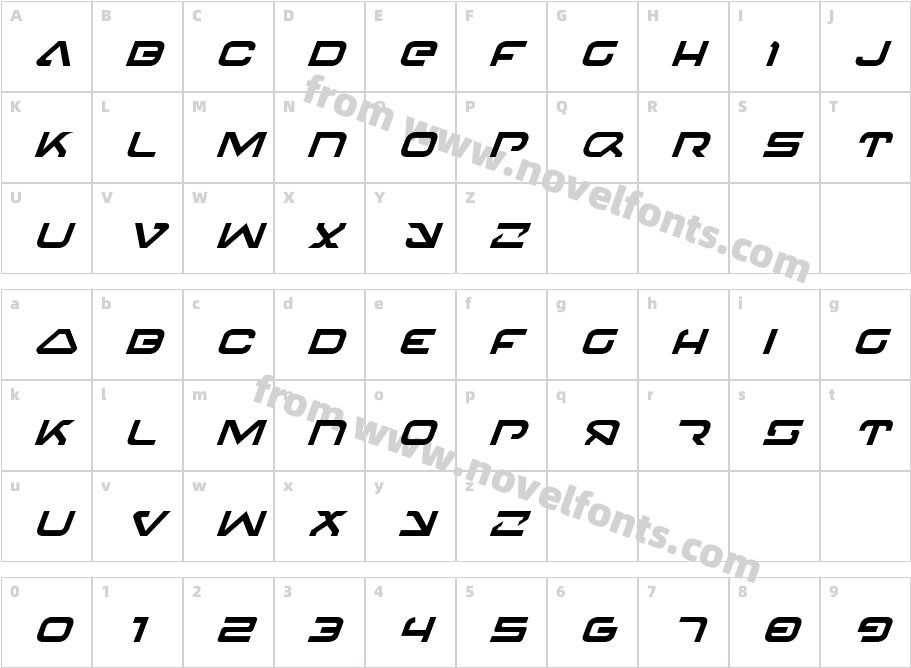 4114 Blaster ItalicCharacter Map