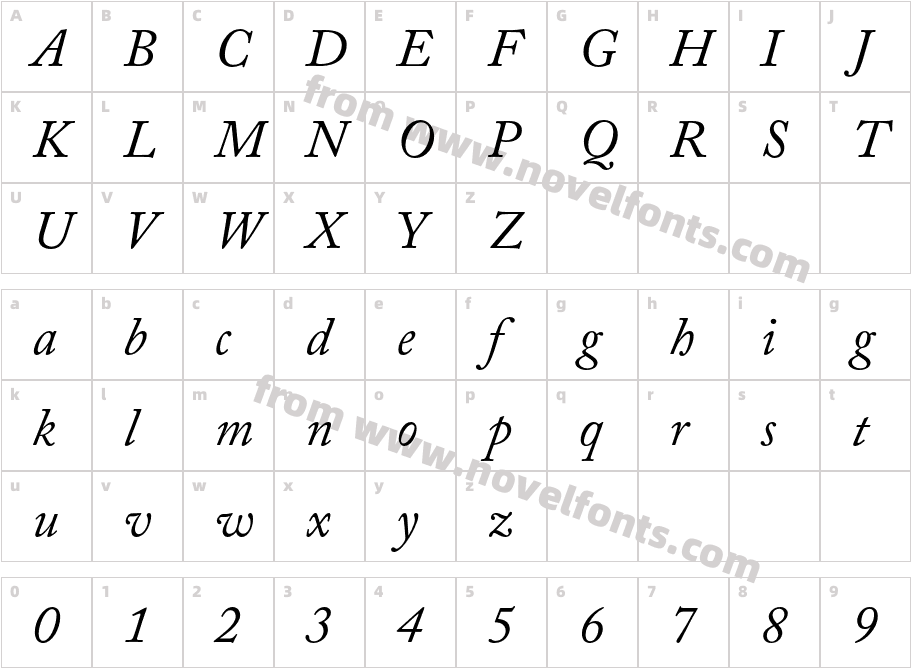 A Caslon Pro ItalicCharacter Map