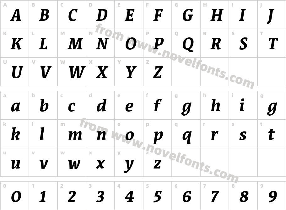 Acuta Bold ItalicCharacter Map