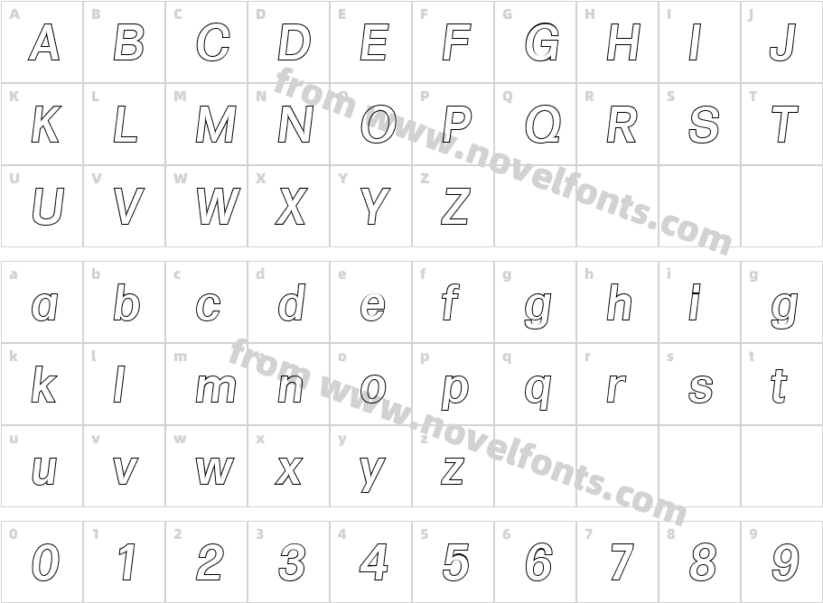 Adam Becker Outline Medium ItalicCharacter Map