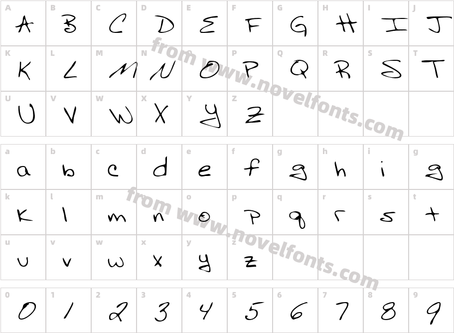 Adams Hand RegularCharacter Map