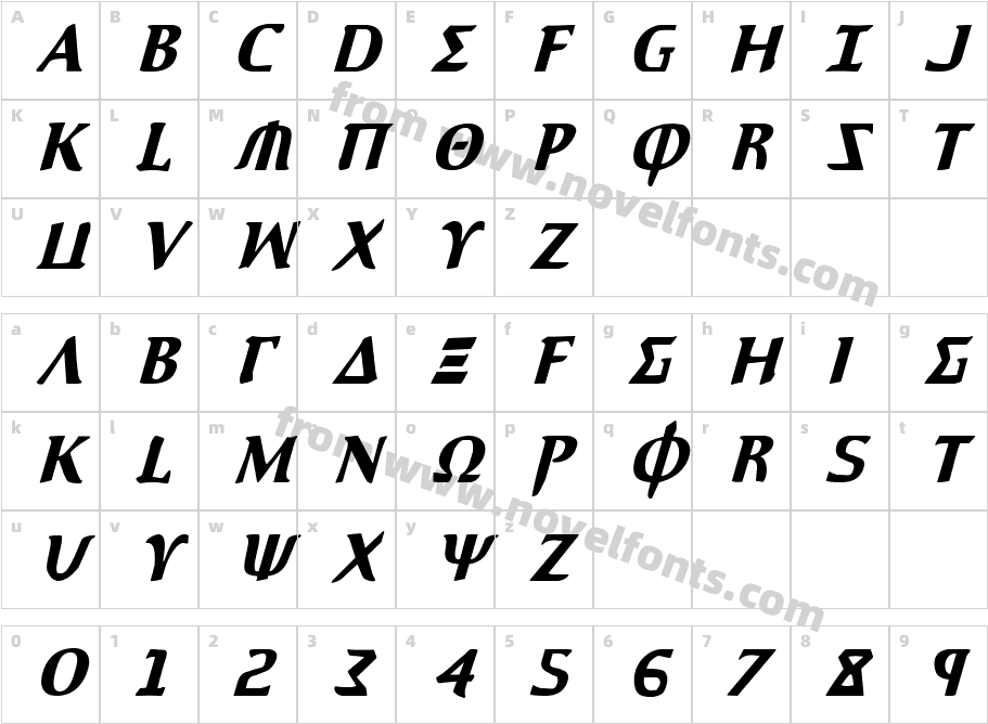 Aegis Condensed ItalicCharacter Map