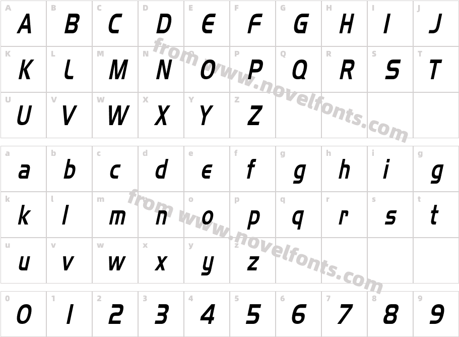 Aero Condensed ItalicSWFTECharacter Map