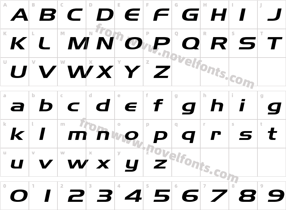 Aero Extended ItalicSWFTECharacter Map