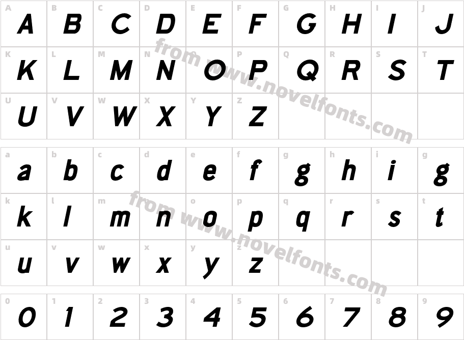 Aerohop Black ItalicCharacter Map