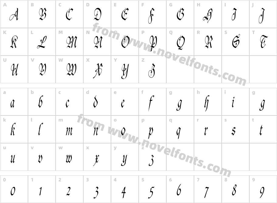 AgincortCondensedItalicSWFTECharacter Map