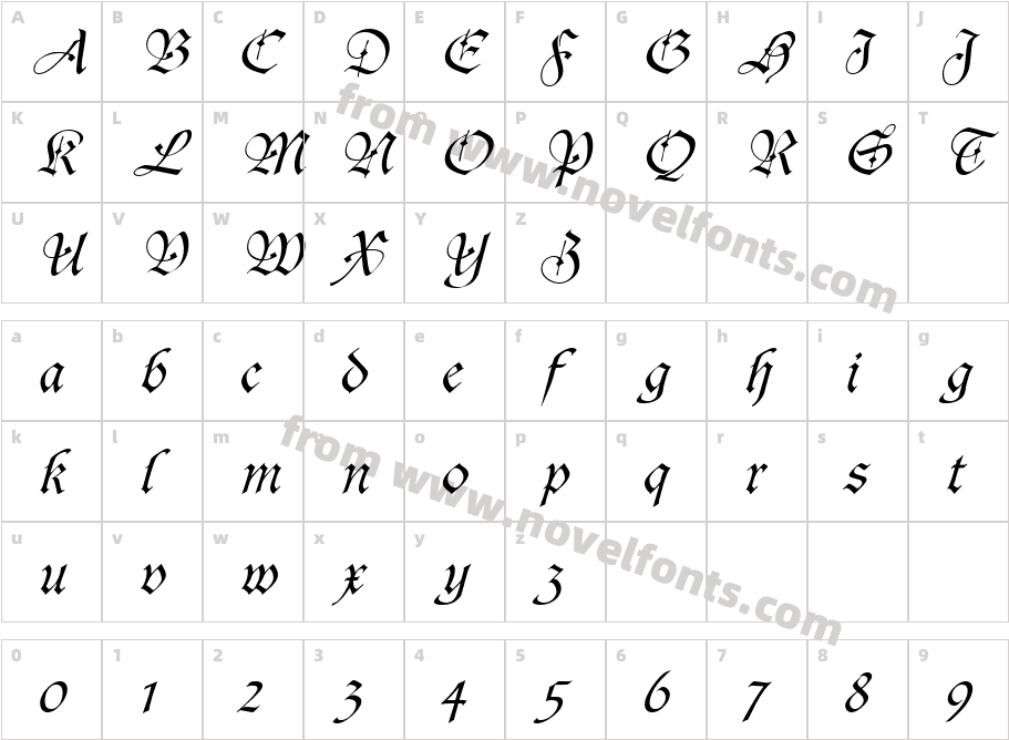 AgincortItalicSwfteCharacter Map