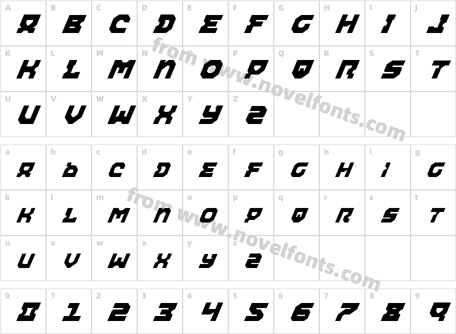 Airacobra ItalicCharacter Map