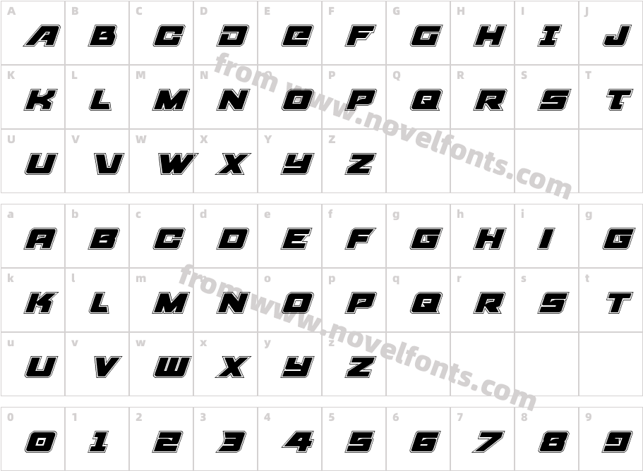 Aircruiser Academy ItalicCharacter Map