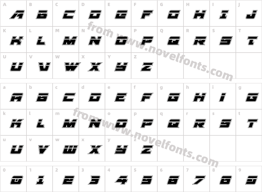 Aircruiser Academy Laser ItalicCharacter Map