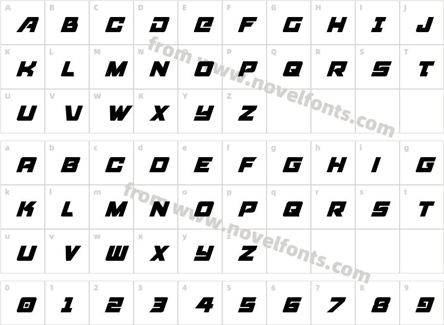 Aircruiser Condensed ItalicCharacter Map