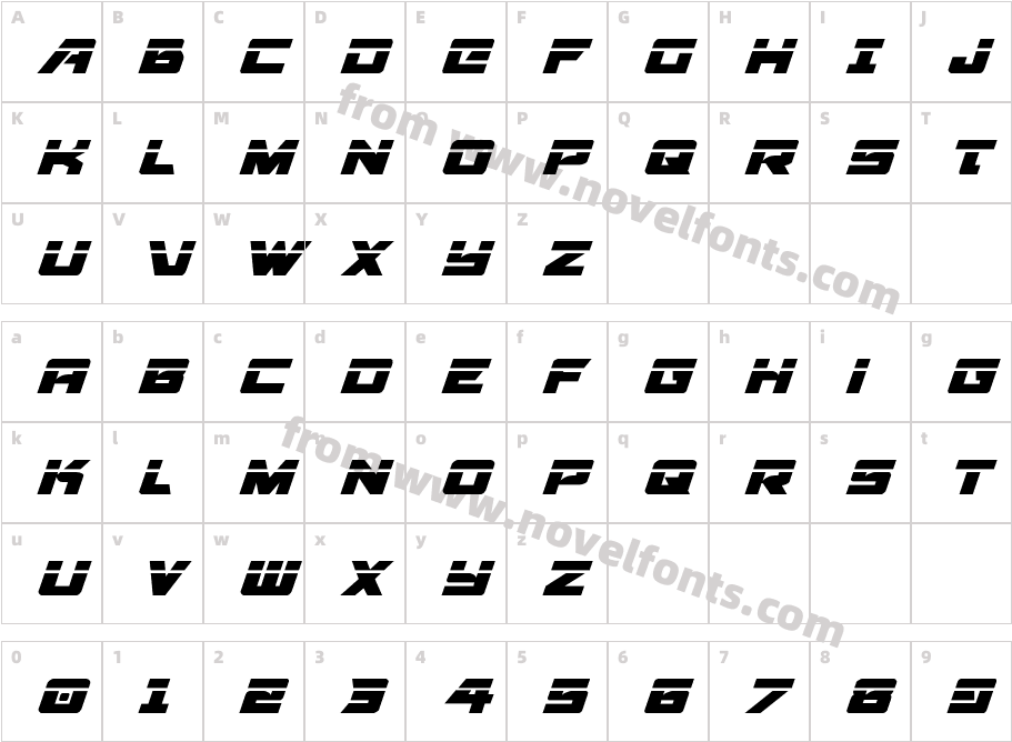 Aircruiser Laser ItalicCharacter Map