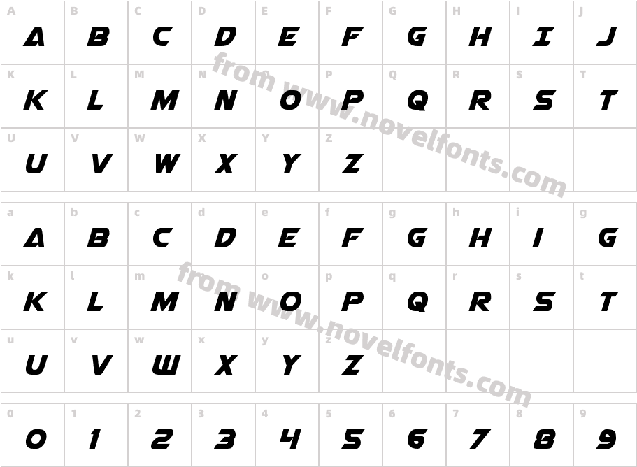 Airstrike CondensedCharacter Map