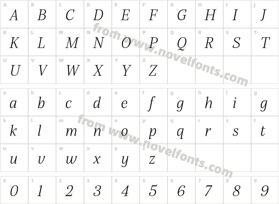 Alga Light ItalicCharacter Map