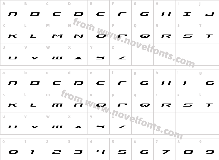 Alpha Men Laser ItalicCharacter Map