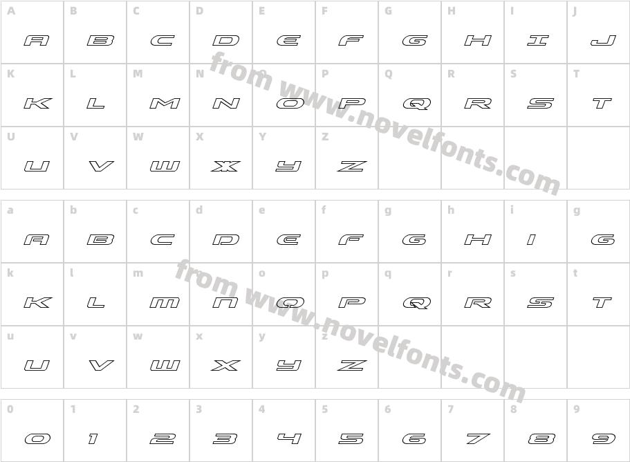 Alpha Men Outline ItalicCharacter Map